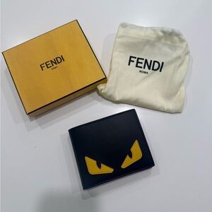 Fendi Authentic Black Leather Wallet with Monster Bug Eyes